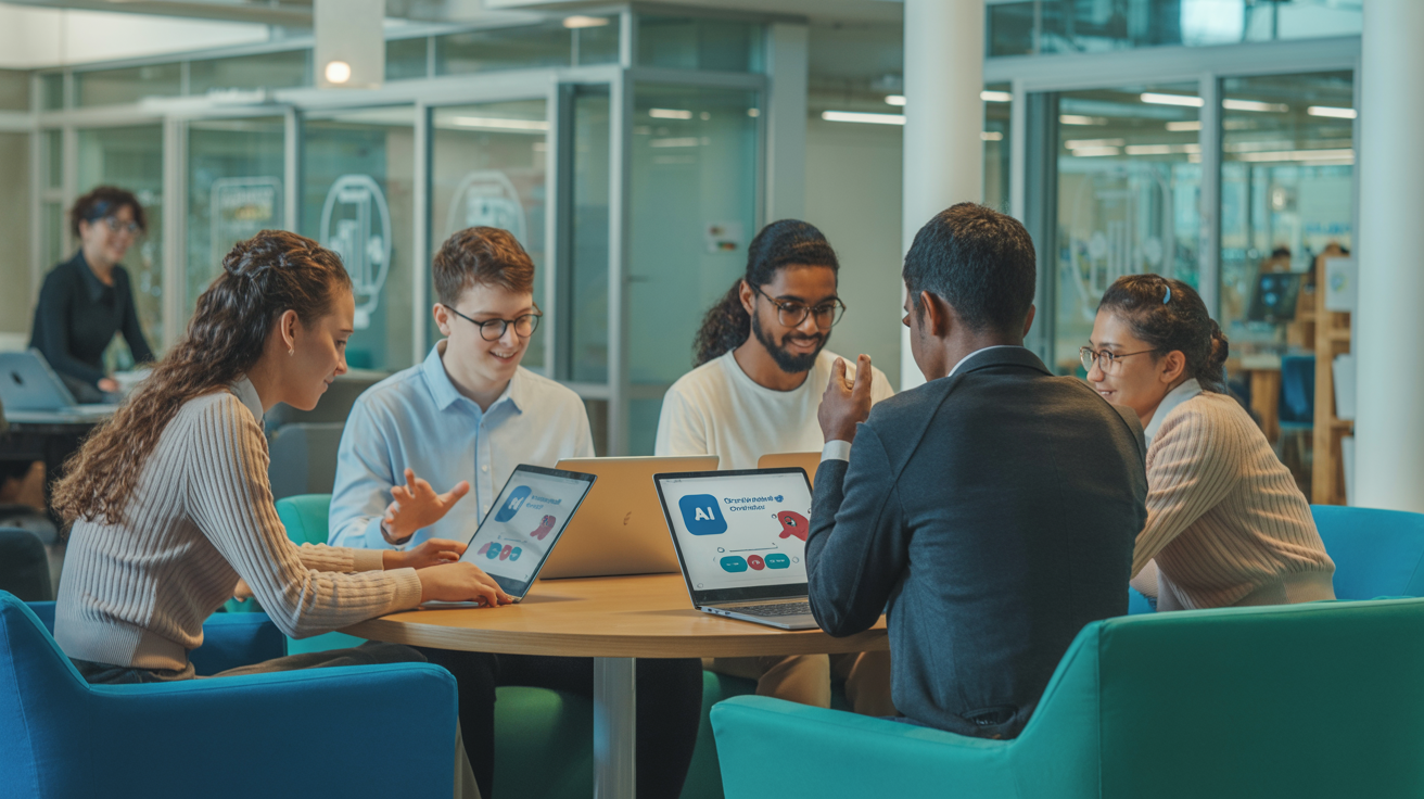 Students learning with AI